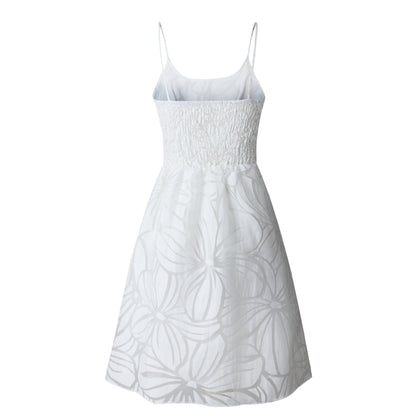 White Lace Floral Printed Sling Seeveless Mini Dresses