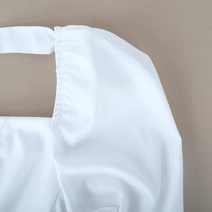 Square Collar Puff Sleeve Backless Single-breasted Shirts