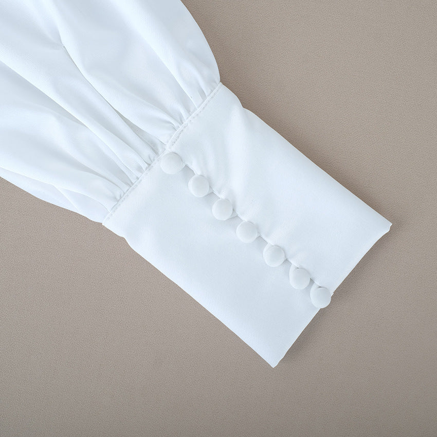 Square Collar Puff Sleeve Backless Single-breasted Shirts