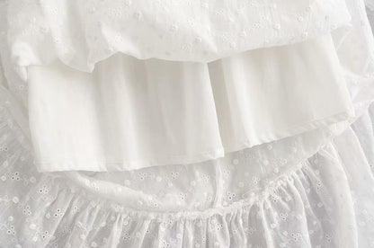 V-neck Hollwed-out Embroidered Maxi Dress Cotton Ruffled Dress
