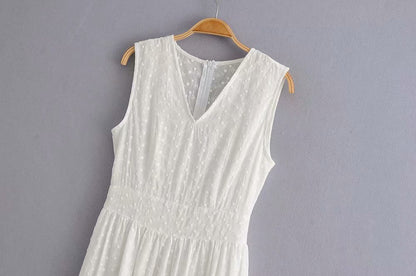 V-neck Hollwed-out Embroidered Maxi Dress Cotton Ruffled Dress
