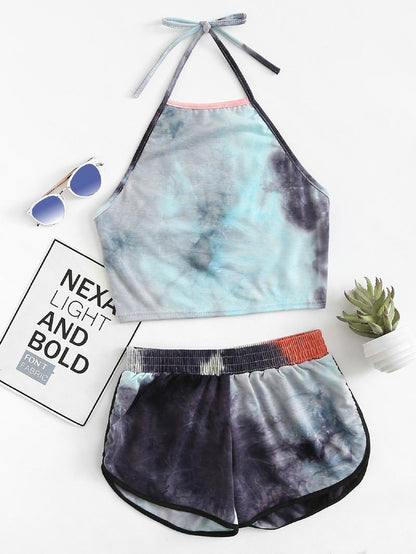 Tie Dye Two-piece Set Loungewear Home Workout Fitness Outfit