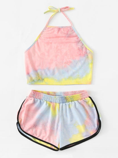 Tie Dye Two-piece Set Loungewear Home Workout Fitness Outfit