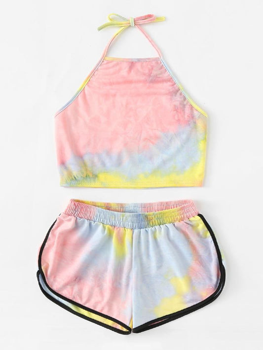 Tie Dye Two-piece Set Loungewear Home Workout Fitness Outfit