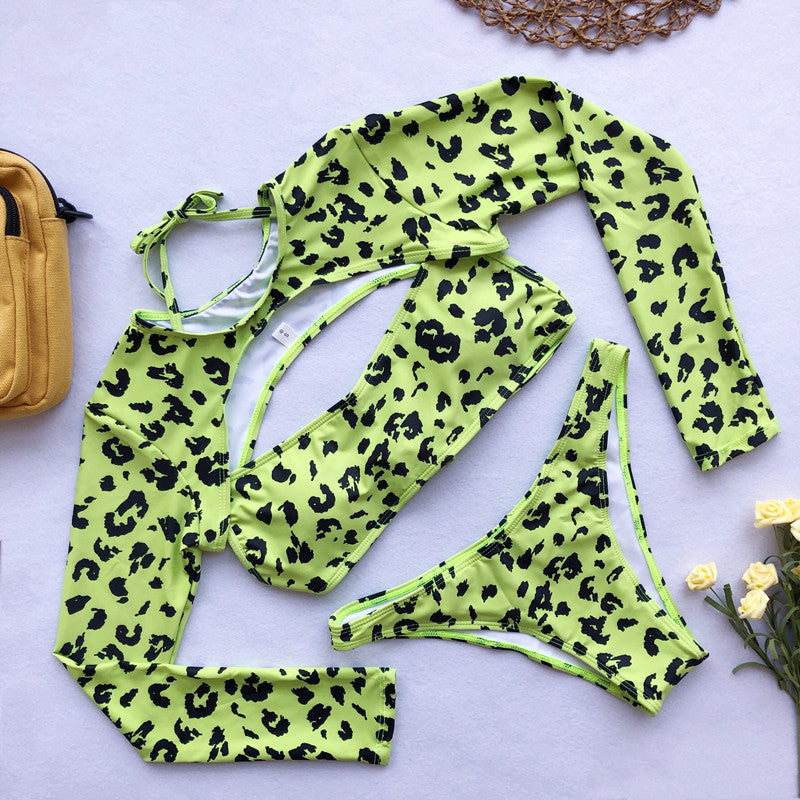 Leopard Bikini Long Sleeve Swimwear Swimsuit