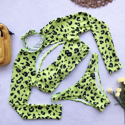 Leopard Bikini Long Sleeve Swimwear Swimsuit