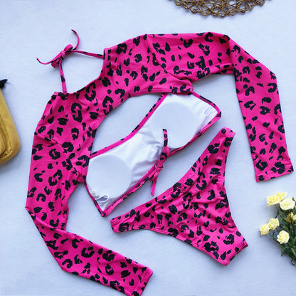 Leopard Bikini Long Sleeve Swimwear Swimsuit