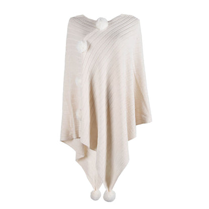 Pullover V-neck Collar Pompom Hypotenuse Sweater Cloak Shawl Cape Cardigans