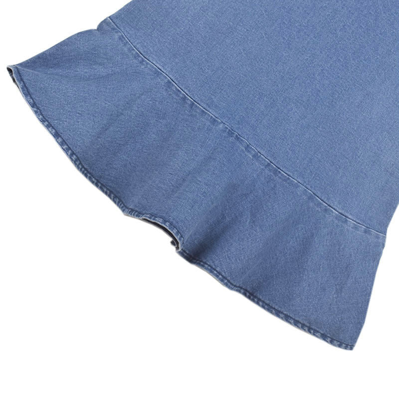 Vacation Blue Denim Ruffles Sleeves Mini Dresses
