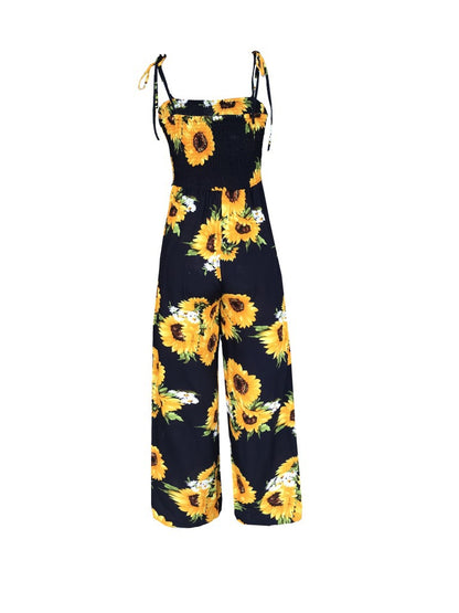 Summer Sunflower Print Suspenders Jumpsuit High Waist Romper