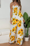 Summer Sunflower Print Suspenders Jumpsuit High Waist Romper