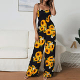 Summer Sunflower Print Suspenders Jumpsuit High Waist Romper