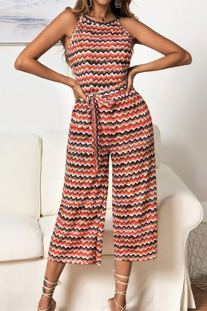 Halter Strappy Jumpsuit Rainbow Wavy Rompers Cropped Pants
