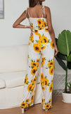 Summer Sunflower Print Suspenders Jumpsuit High Waist Romper