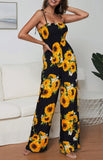 Summer Sunflower Print Suspenders Jumpsuit High Waist Romper