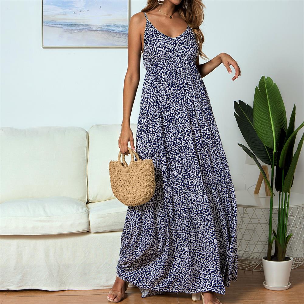 Bohemian Boho Suspenders V-neck Floral Maxi Dresses
