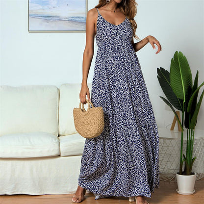 Bohemian Boho Suspenders V-neck Floral Maxi Dresses