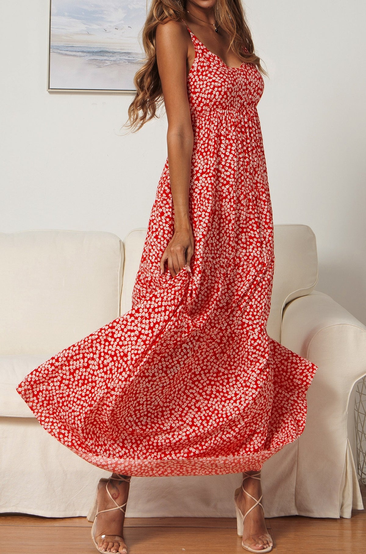 Bohemian Boho Suspenders V-neck Floral Maxi Dresses