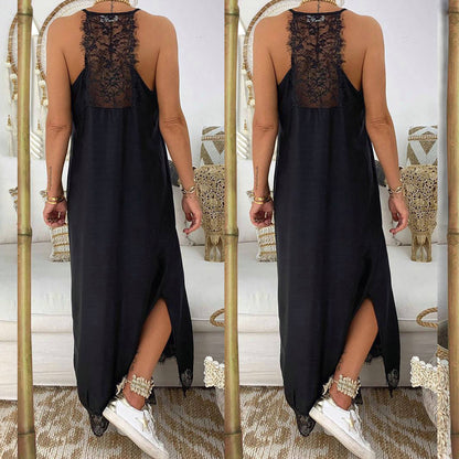 Black Sexy Lace Loose Vacation Summer Maxi Dresses