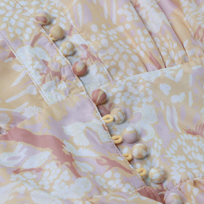 Retro Palace V-neck Single-breasted Floral Printed Party Maxi Dresses