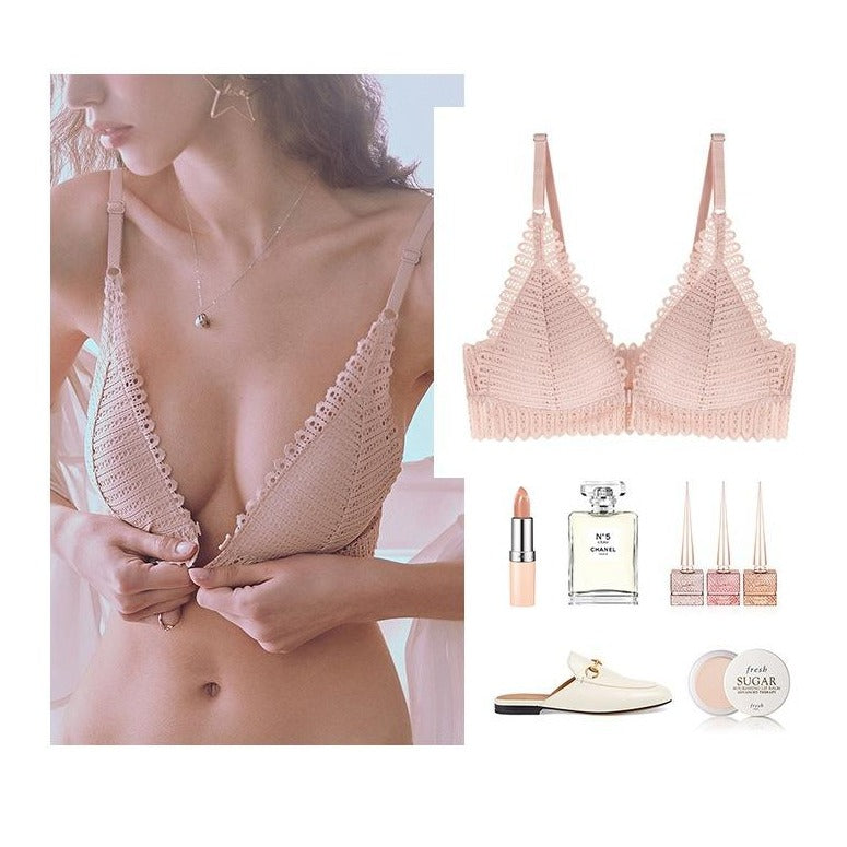 Lace Wireless Front Closure Lingerie Adjusted Plus Size Backless Bralette Bras Set