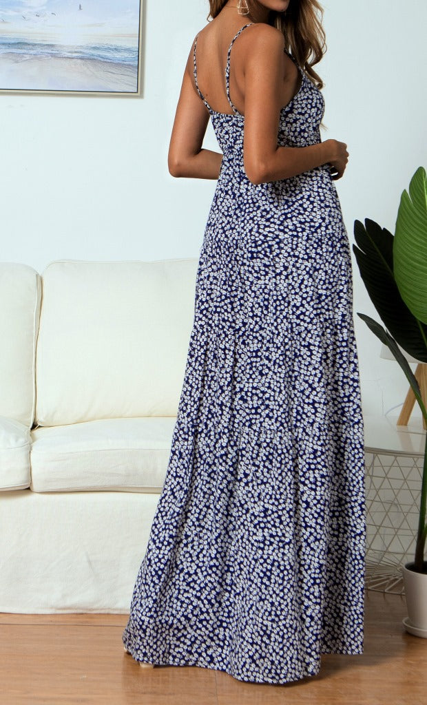 Bohemian Boho Suspenders V-neck Floral Maxi Dresses