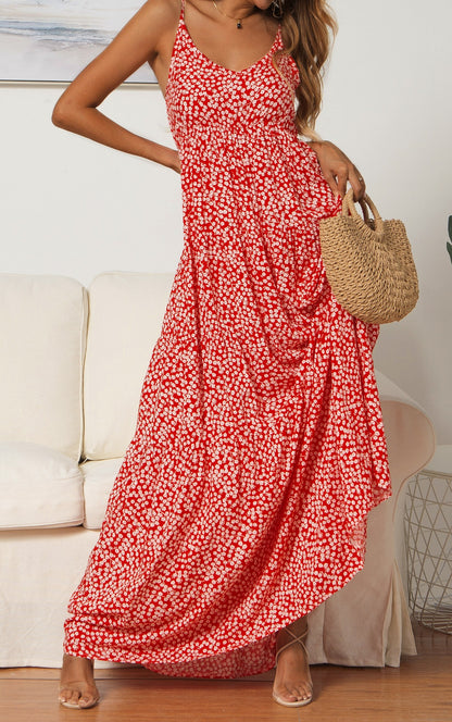 Bohemian Boho Suspenders V-neck Floral Maxi Dresses