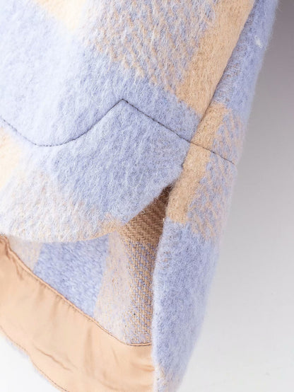 Purple Grid Single-breasted Irregular Hem Coat