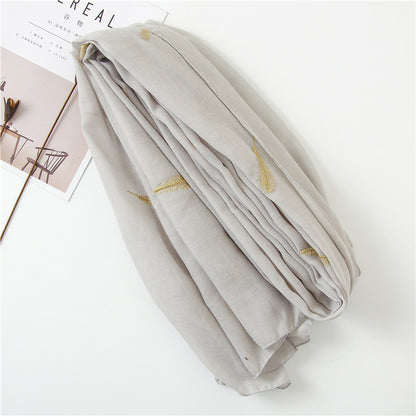 Feather Embroidered Cotton Scarf Shawl for Women Ladies Girls