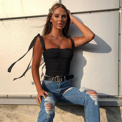 Strappy Bow-knot Tube Tops Suspenders Shirts