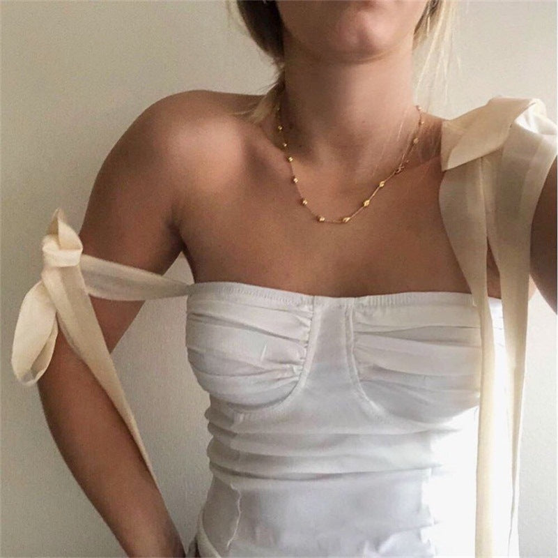 Strappy Bow-knot Tube Tops Suspenders Shirts