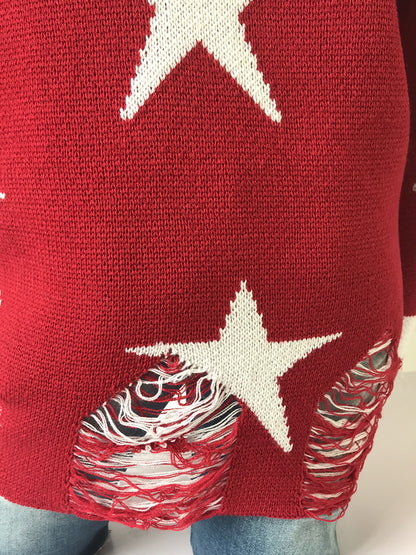 Star Pattern Round Neck Hole Sweater