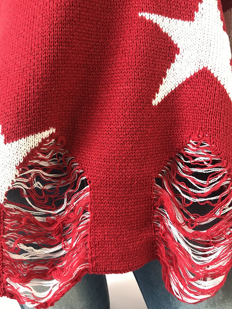 Star Pattern Round Neck Hole Sweater