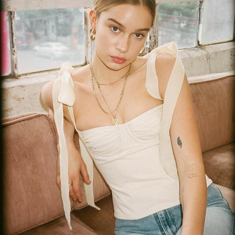 Strappy Bow-knot Tube Tops Suspenders Shirts