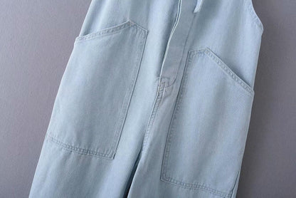Loose Denim Pockets Strap Overalls Jumpsuits