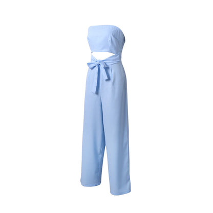 Strapless Tube Top Lace-up Jumpsuit Loose Pants Exposed Navel Rompers