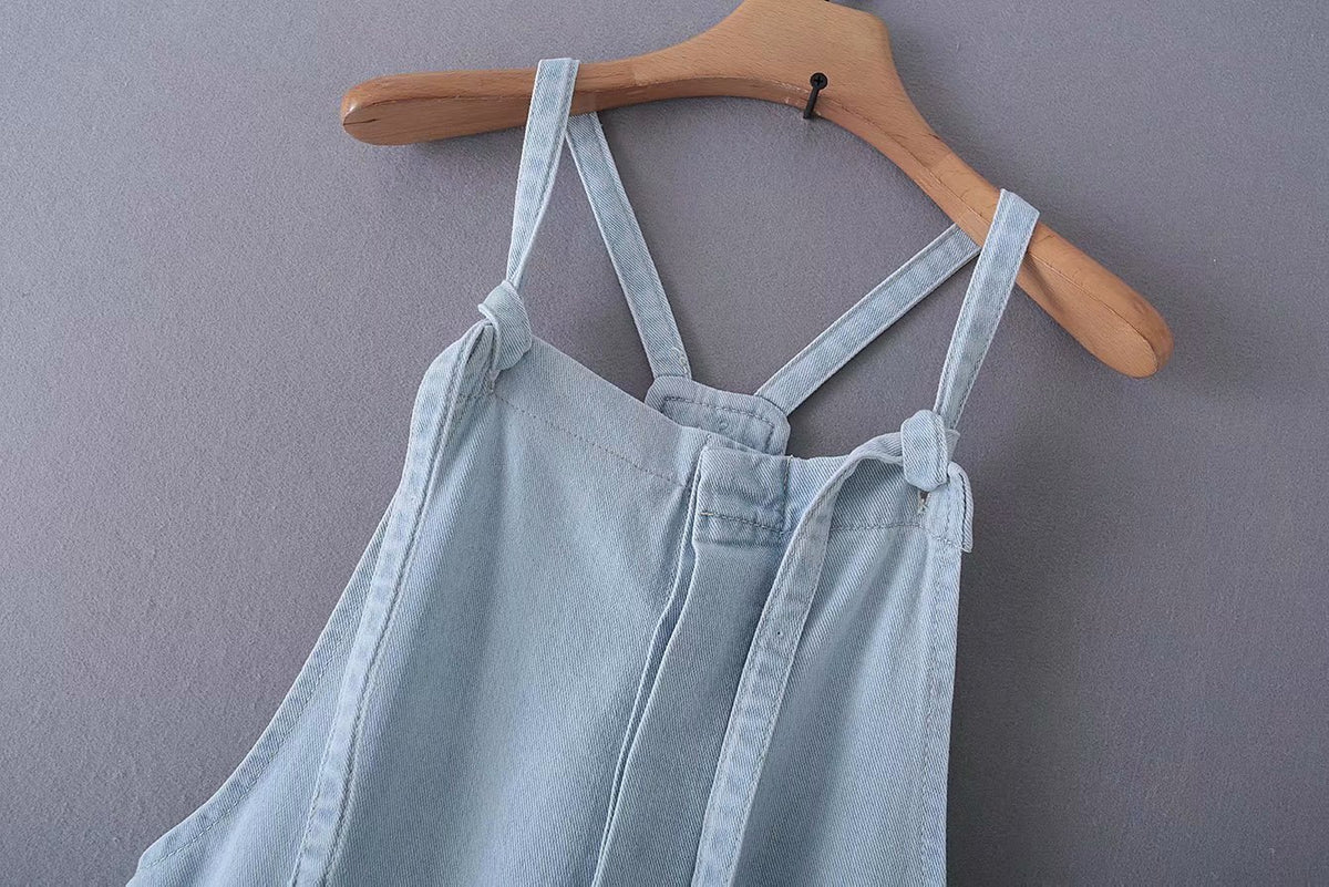 Loose Denim Pockets Strap Overalls Jumpsuits