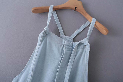Loose Denim Pockets Strap Overalls Jumpsuits