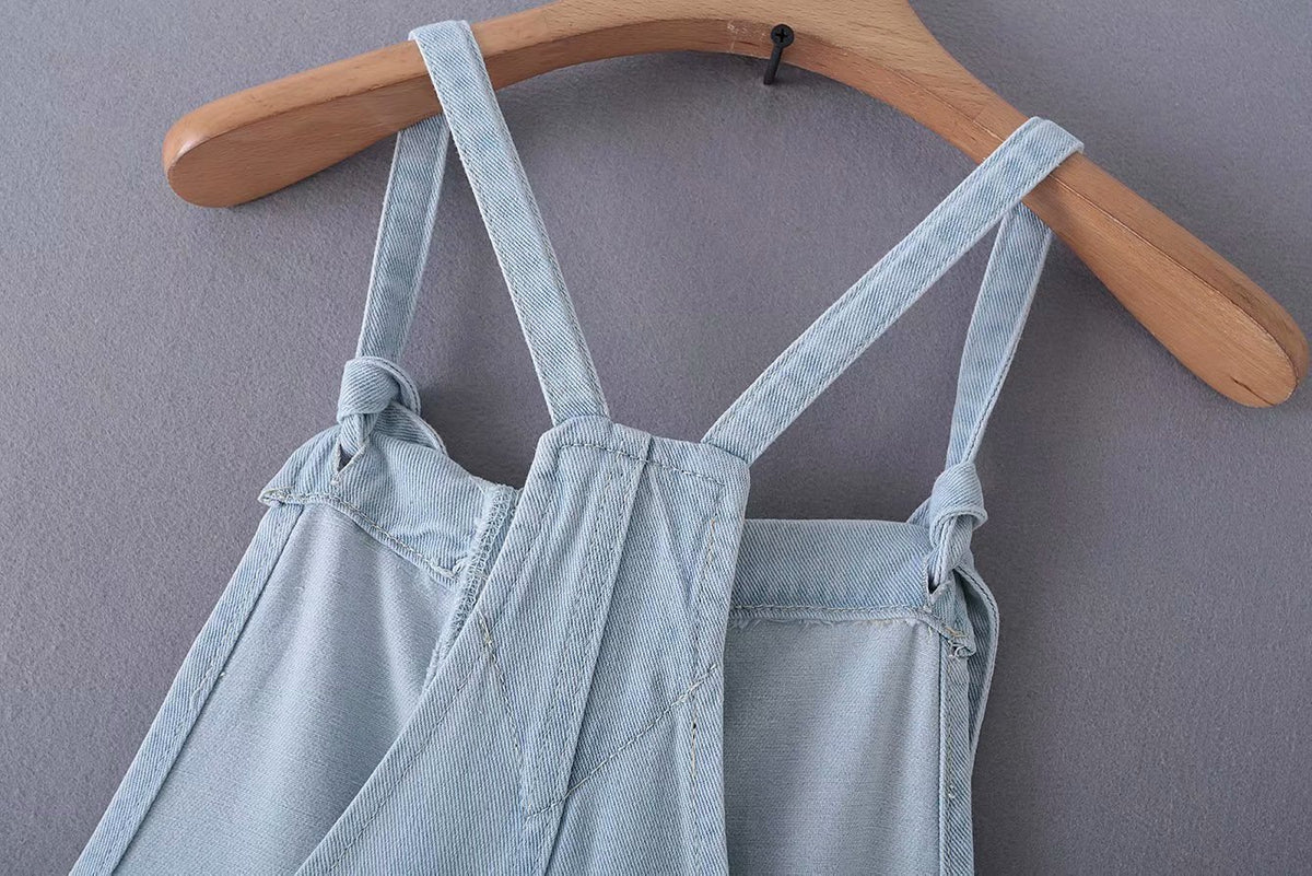 Loose Denim Pockets Strap Overalls Jumpsuits