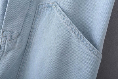 Loose Denim Pockets Strap Overalls Jumpsuits