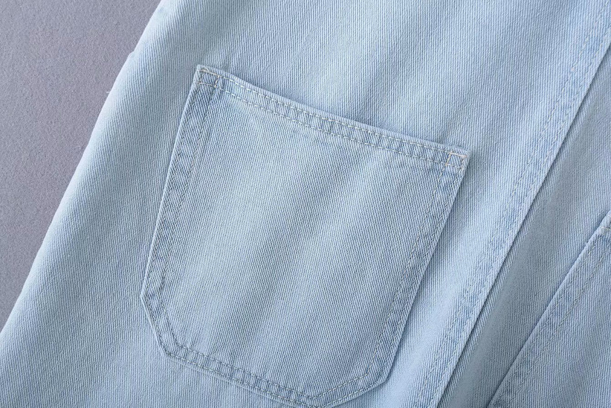 Loose Denim Pockets Strap Overalls Jumpsuits