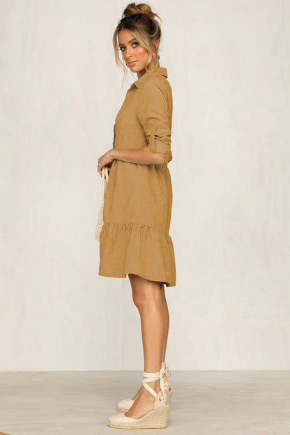 Casual Single-Breasted Shirt Half Sleeve Mini Dresses