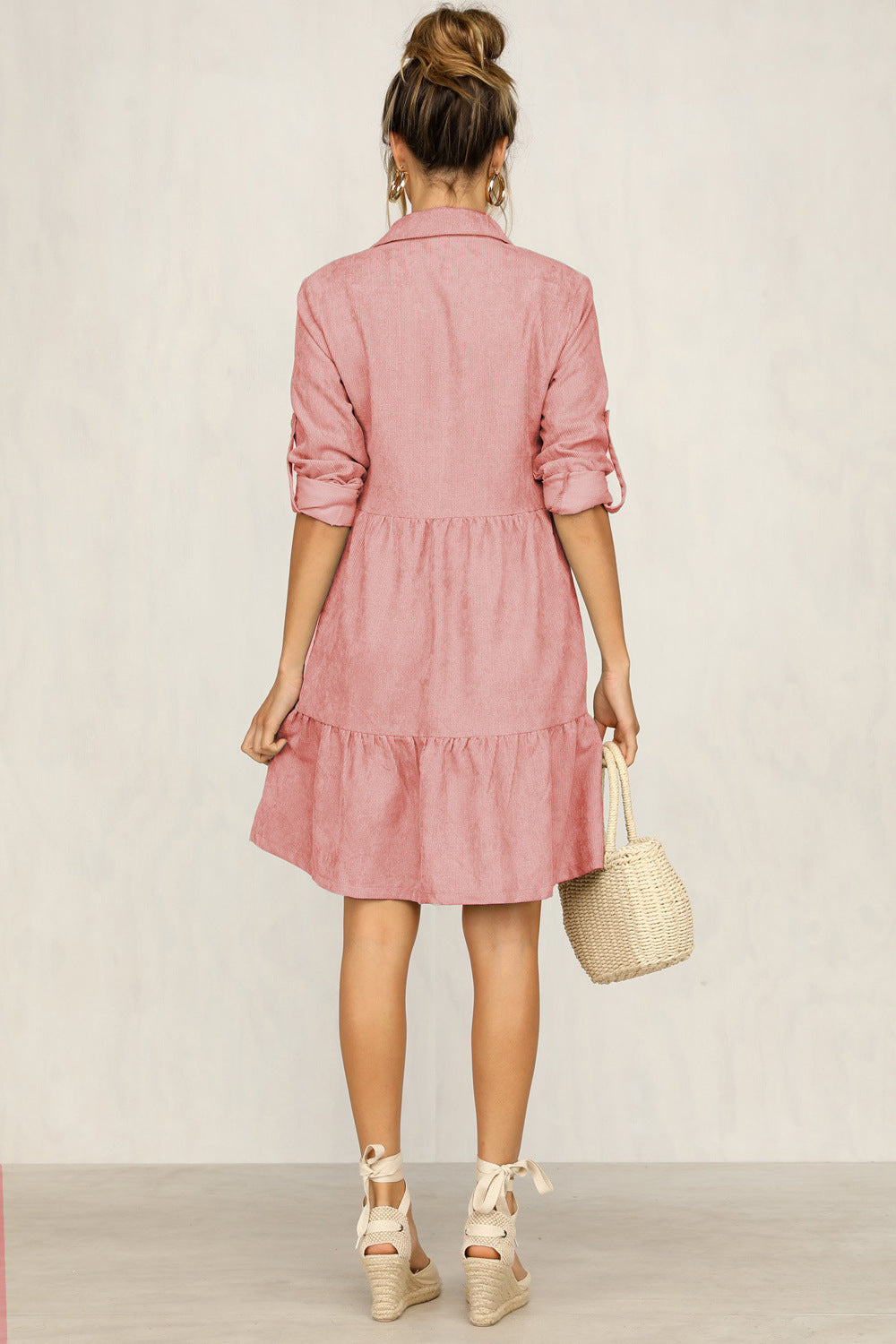 Casual Single-Breasted Shirt Half Sleeve Mini Dresses