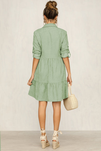 Casual Single-Breasted Shirt Half Sleeve Mini Dresses