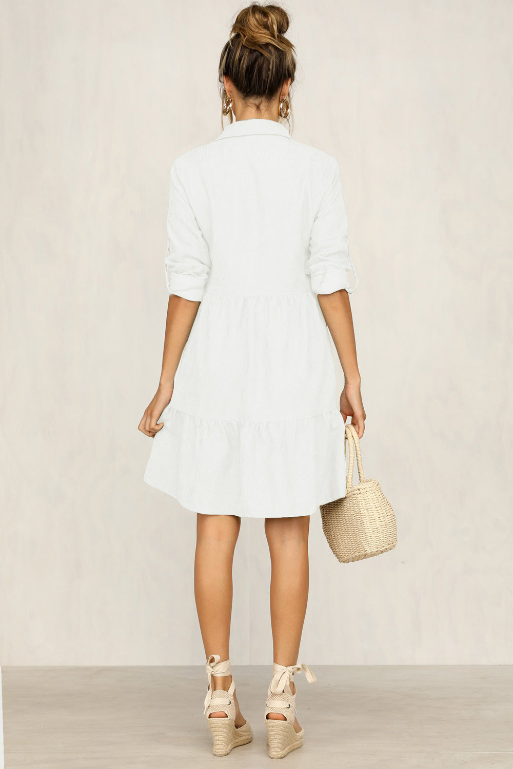 Casual Single-Breasted Shirt Half Sleeve Mini Dresses