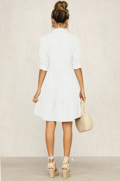 Casual Single-Breasted Shirt Half Sleeve Mini Dresses