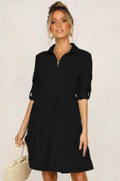 Casual Single-Breasted Shirt Half Sleeve Mini Dresses