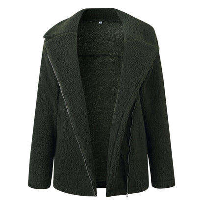 Women Pocket Zipper Plush Coat