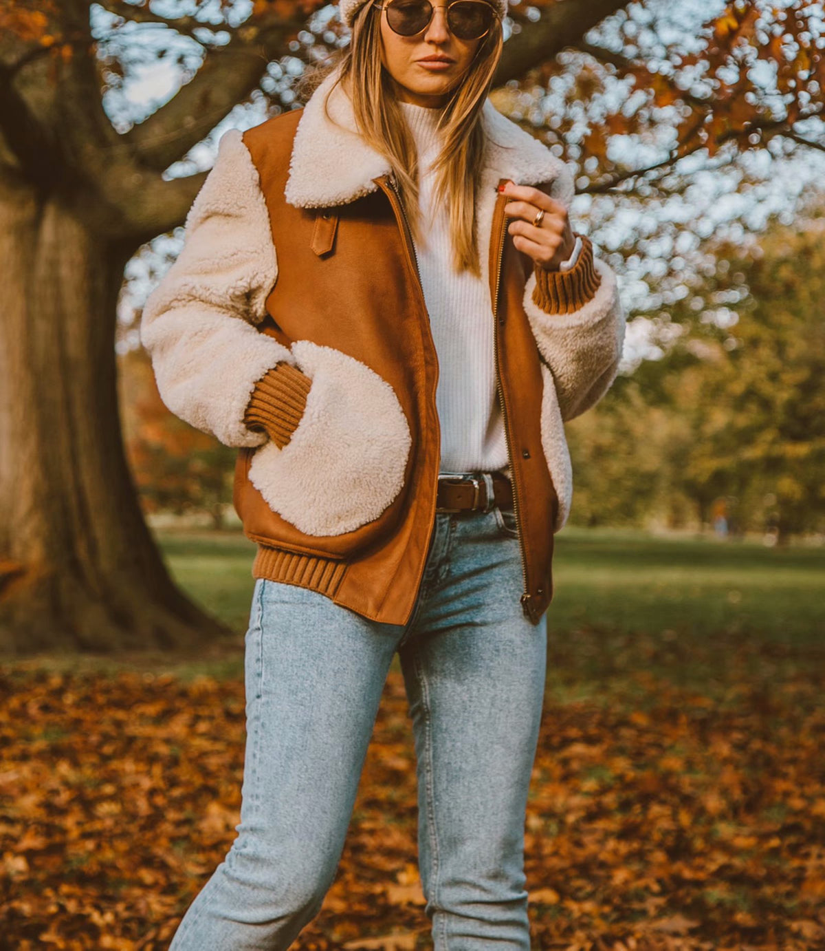 Contrast Pile Collar Pocket Tops Jacket Outerwear