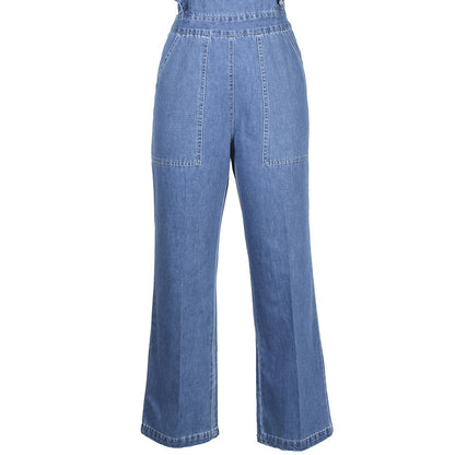 Lace-up Ruffled Denim Jumpsuit Backless Sleeveless Rompers